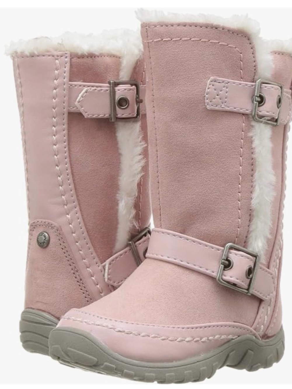 Girls' Pink Faux-Fur Buckle Mid-Calf Winter Boots
